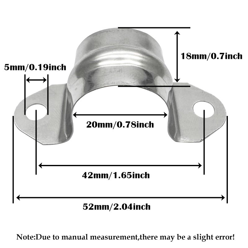 ZLYY 1/2inch Two Hole Strap U Bracket Stainless Steel Tube Strap Tension Clip Assortment Kit Heavy Duty Rigid Pipe Strap Clamp 50PCSï¼ˆ20mmï¼‰ - Image 2